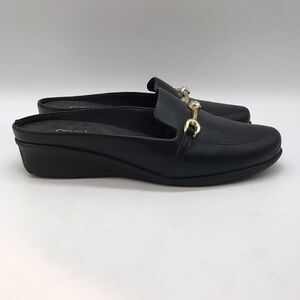 Malu Nettar Bejeweled Horse Bit Mule Womens 8 Black Leather Slip On Comfort Clog